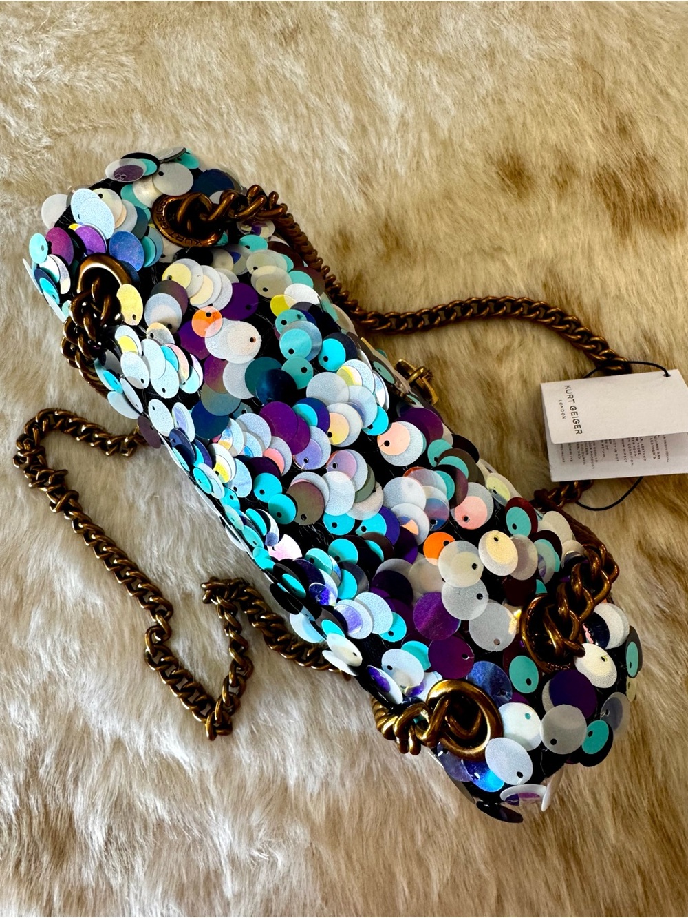 NWT Kurt Geiger London Mini Brixton blue & silver sequin crossbody bag - Picture 7 of 11